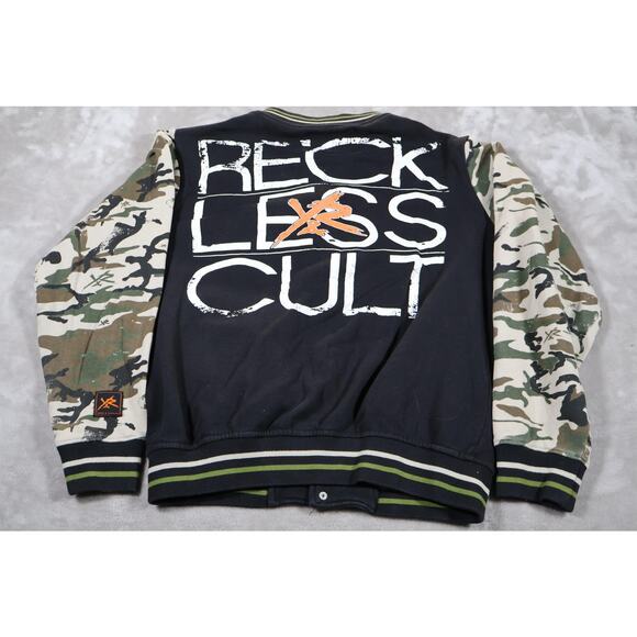Young & Reckless Jacket Mens XL Black Camo Varsity Snap Button Streetwear Cult - Picture 2 of 6